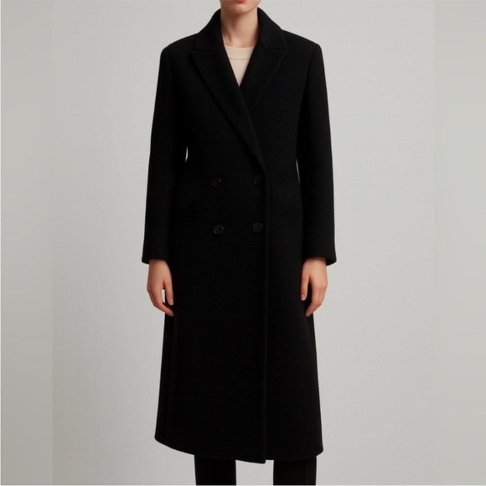Vintage Fleurette Black 100% Double Breasted Vintage Camel Hair Long Coat 16